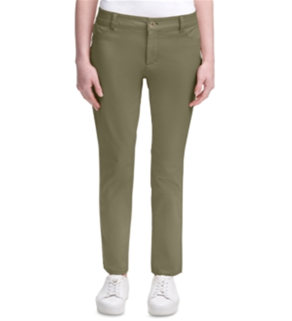 Calvin Klein Women's Stretch Zippered Pocketed Mid Rise Slim Straight Leg Pants Green Size 12