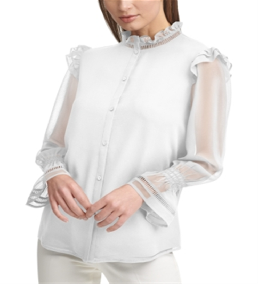 Calvin Klein Women's Chiffon Ruffle Top White Size Large