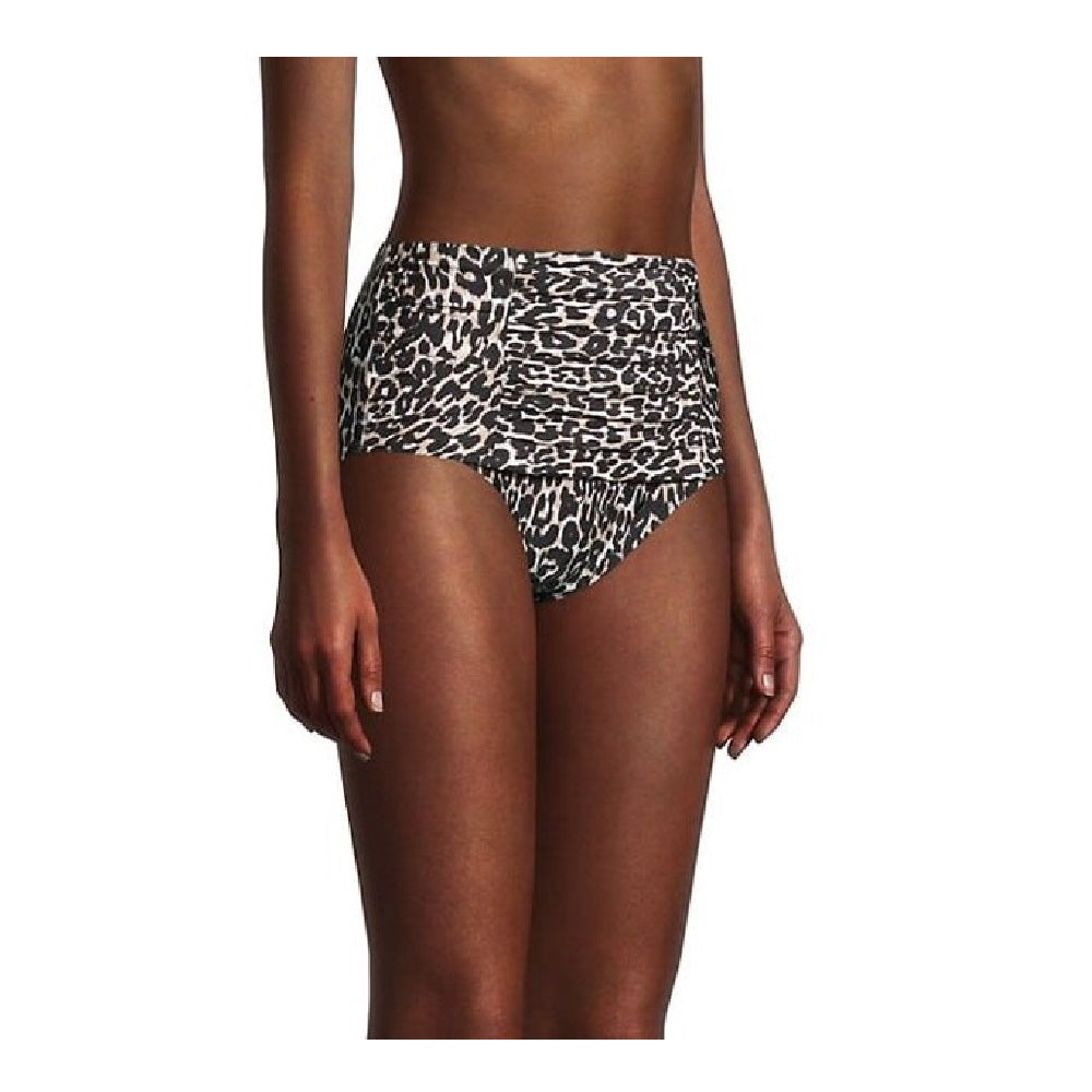 Calvin Klein Women's Animal-Print Pleated High-Waist Bikini Bottoms Swimsuit Black Size Medium