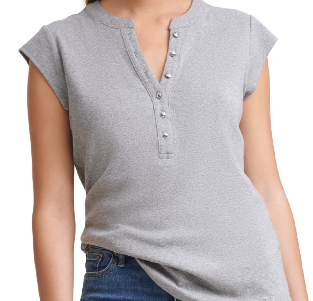 Calvin Klein Women's Cap Sleeve Henley Gray Size Large
