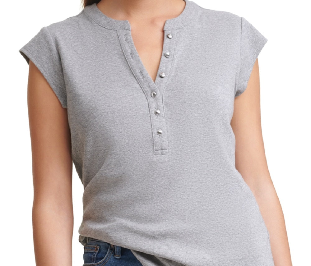Calvin Klein Women's Cap Sleeve Henley Gray Size X-Small