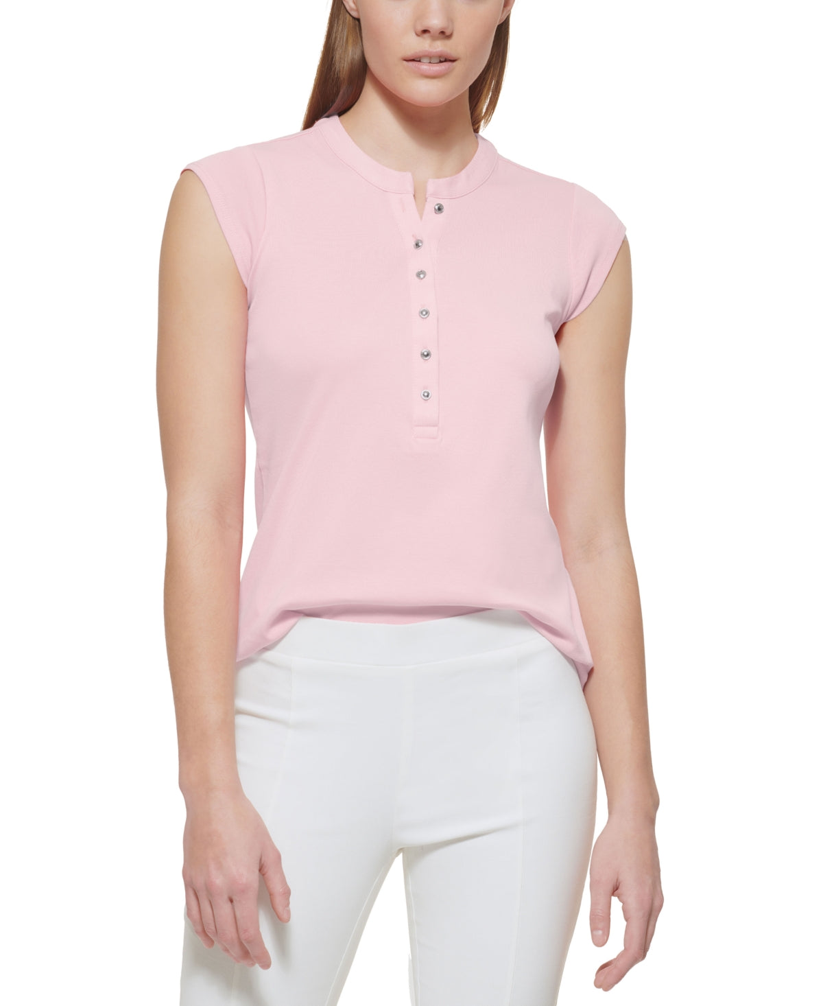 Calvin Klein Women's Cap Sleeve Henley Pink Size X-Large