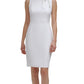 Calvin Klein Women's Stretch Zippered Fitted Sleeveless Tie Neck Above the Knee Formal Dress White Size 12