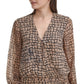 Calvin Klein Women's Printed Tie Waist Top Brown Size X-Small