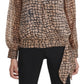 Calvin Klein Women's Printed Tie Waist Top Brown Size X-Small