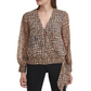 Calvin Klein Women's Printed Tie Waist Top Brown Size X-Small