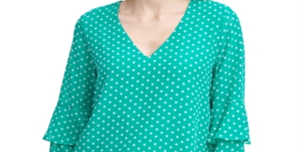 Calvin Klein Women's Clipped Dot Tiered Sleeve Top Green Size Medium