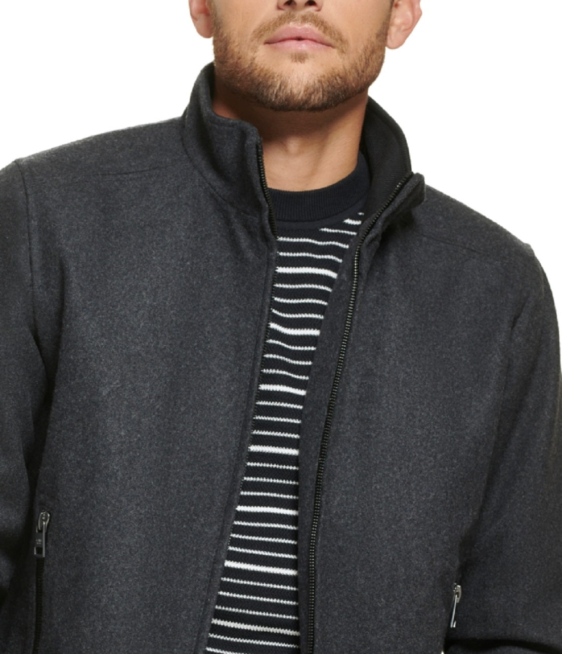 Calvin Klein Men's Wool Bomber Jacket With Knit Trim Gray Size Small