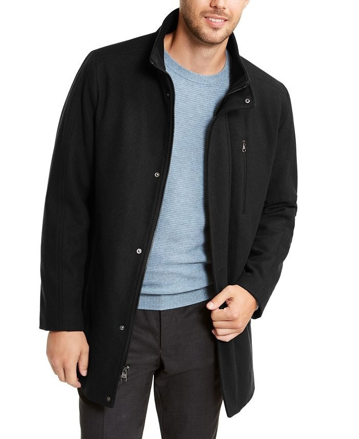 Calvin Klein Men's Classic Wool Overcoat Black Size XL