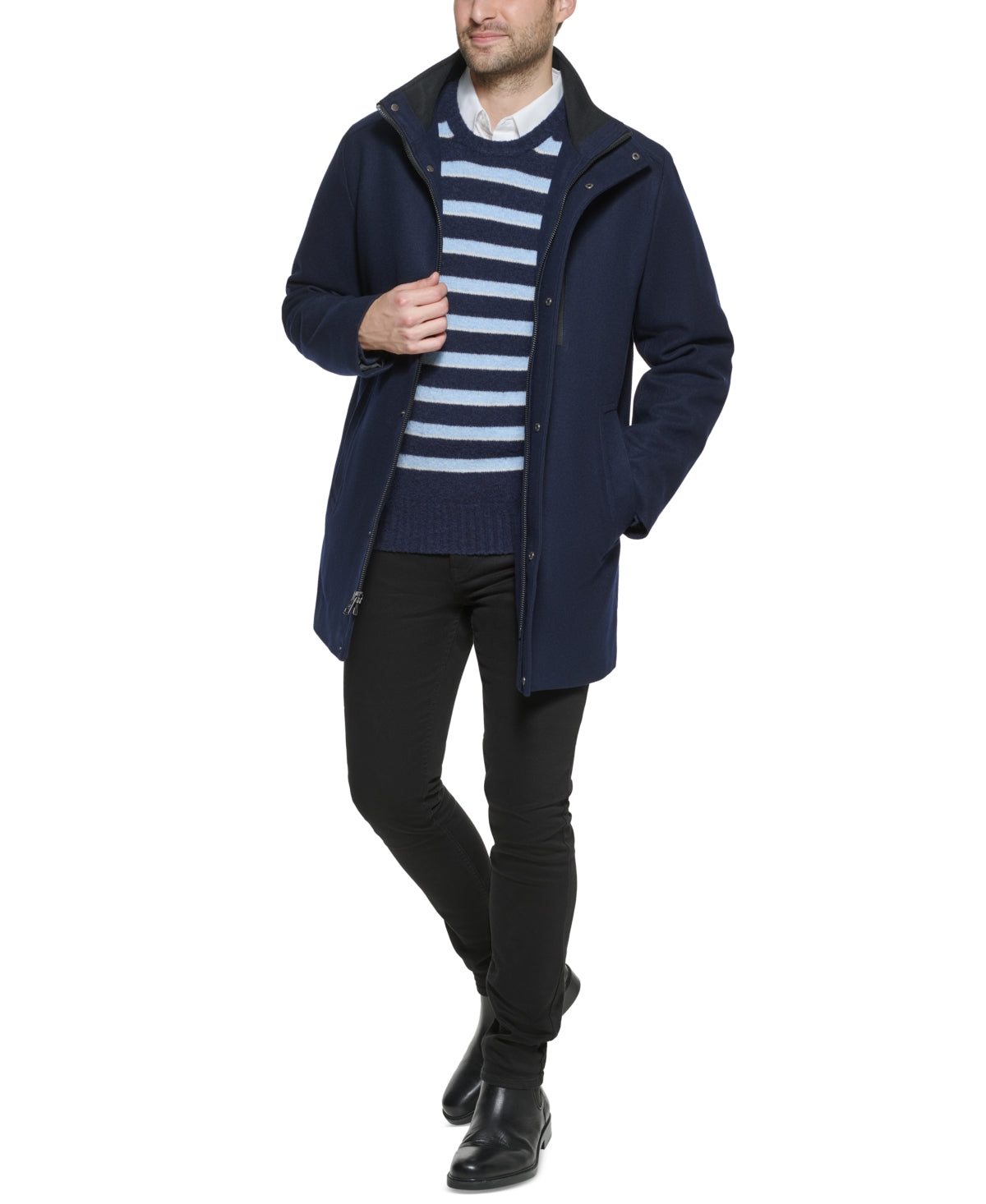 Calvin Klein Men's Classic Wool Overcoat Blue Size M