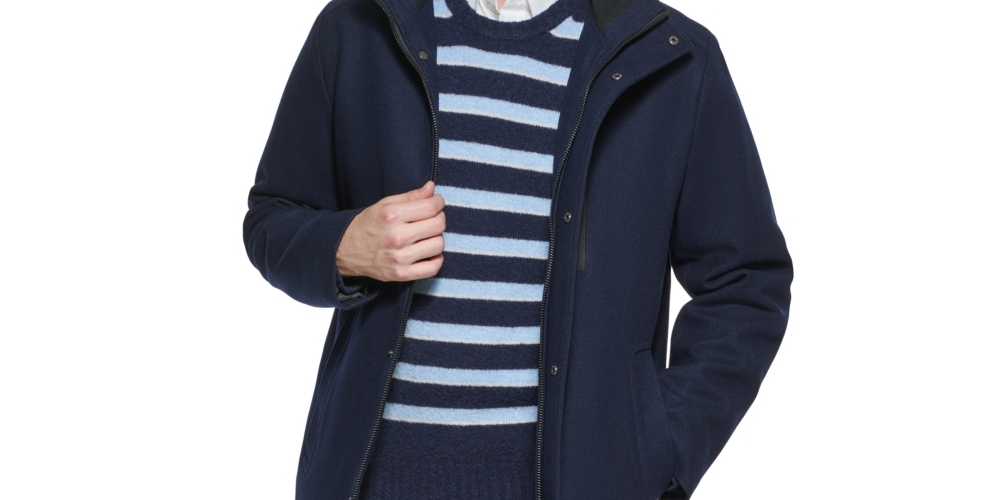 Calvin Klein Men's Classic Wool Overcoat Blue Size M