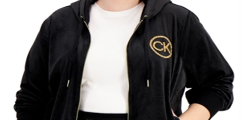 Calvin Klein Women's Velour Logo Zip Hoodie Black Size 1X