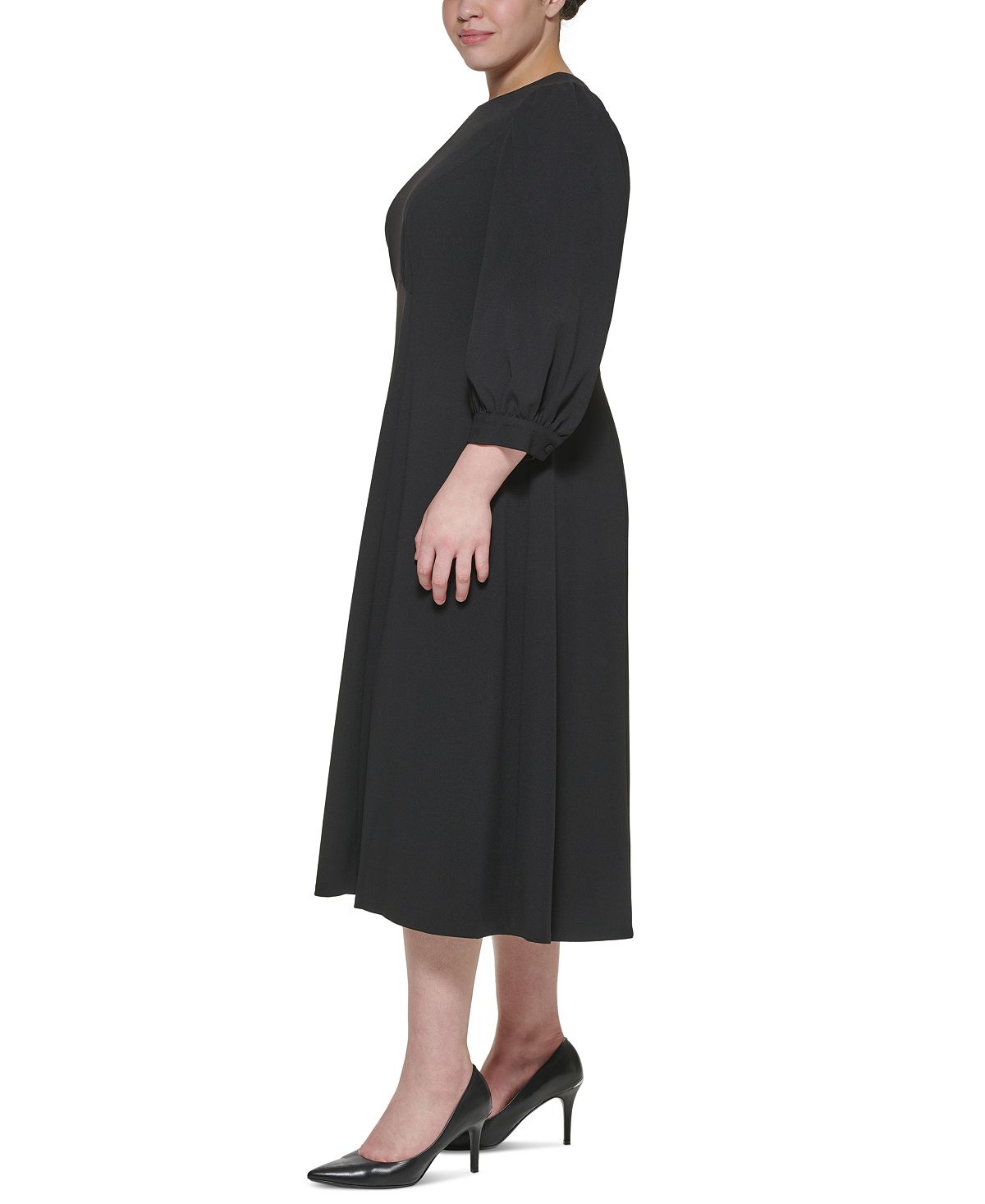 Calvin Klein Women's Puff Shoulder Midi Dress Black Size 16W