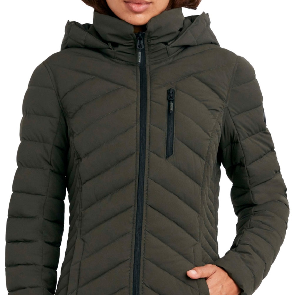 Nautica Women's Hooded Stretch Packable Puffer Coat Green Size X-Small