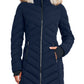 Nautica Women's Faux Fur Trim Hooded Stretch Puffer Coat Blue Size X-Large