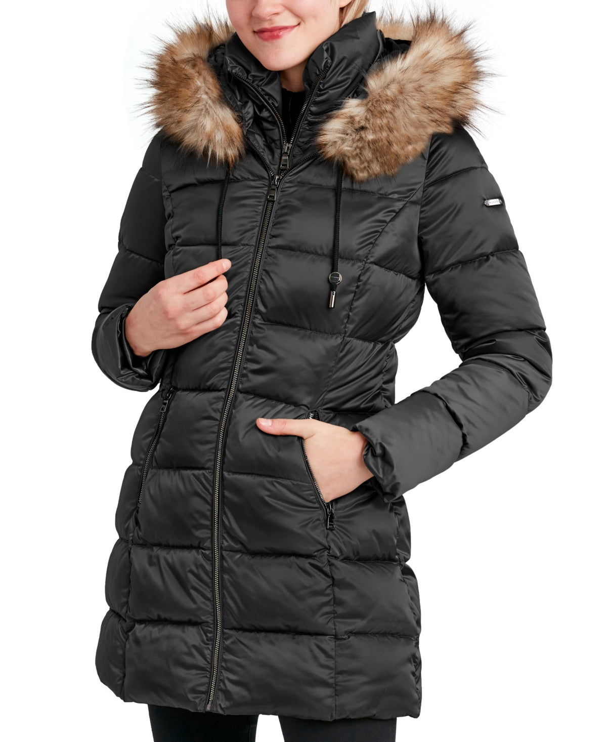 Laundry By Shelli Segal Women's Satin Quilted Puffer Coat Black Size Small