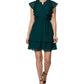 Sage Women's Ruffled Sheer Button Lined Flutter Sleeve Split Short Evening Fit Flare Dress Green Size 6Petite