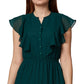 Sage Women's Ruffled Sheer Button Lined Flutter Sleeve Split Short Evening Fit Flare Dress Green Size 6Petite