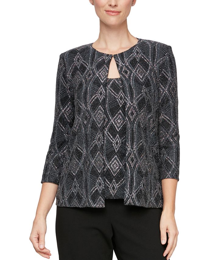 Alex Evenings Women's Jacquard Scoop Neck Tank Top & Jacket Black Size Medium