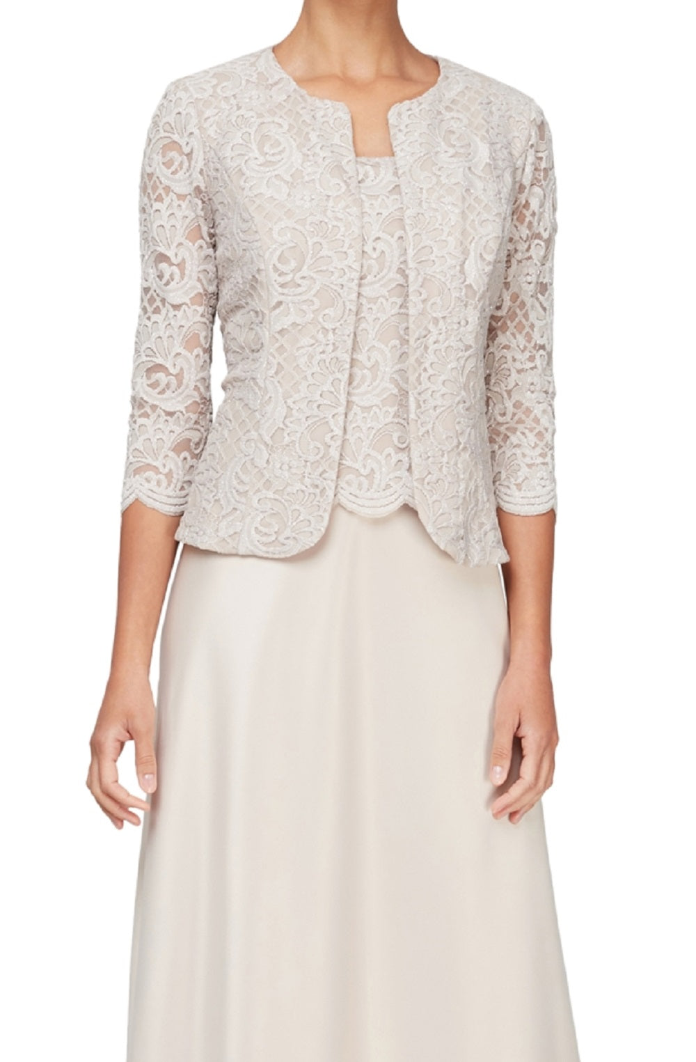 Alex Evenings Women's Embroidered Lace Mock Two Piece Gown With Jacket Brown Size 16 Petite