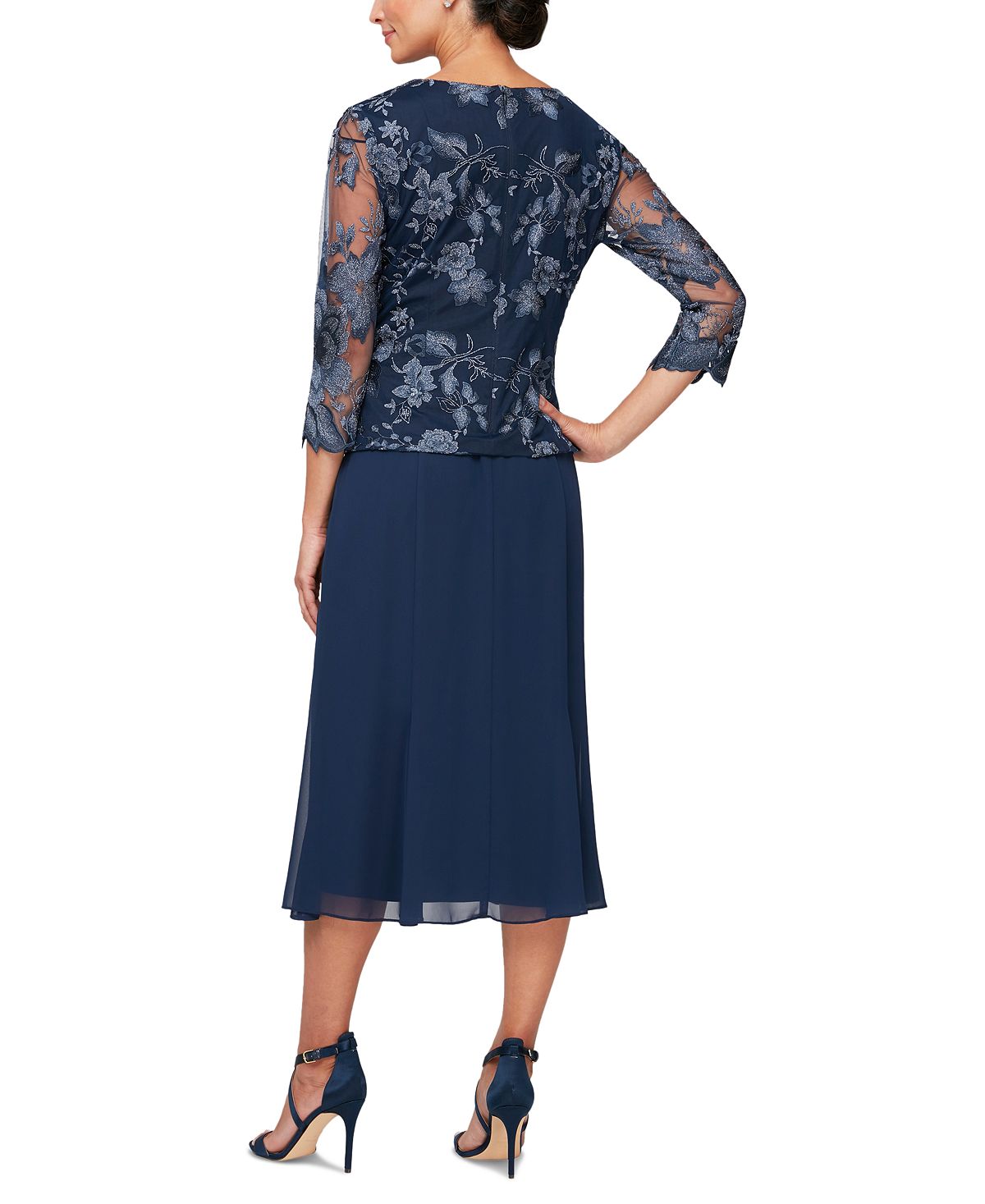 Alex Evenings Women's Mock Jacket Midi Dress Blue Size 4