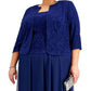 Alex Evenings Women's Glitter Mock Two Piece Dress With Jacket Blue Size 14W