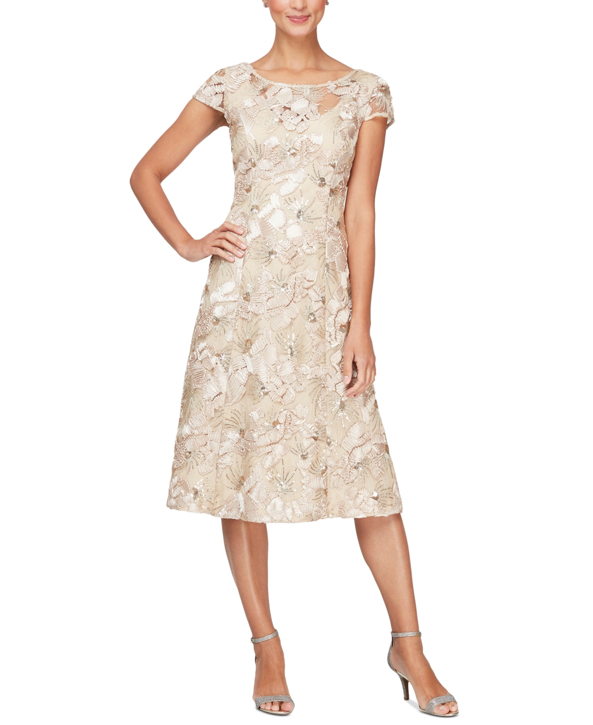 Alex Evenings Women's Sequin Floral Cocktail Dress Brown Size 8