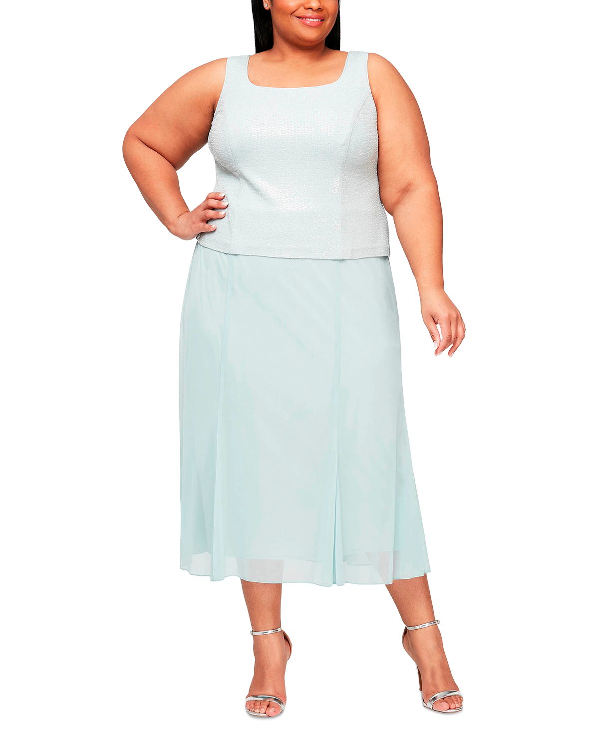 Alex Evenings Women's Sparkle Mock Two Piece Midi Cocktail Dress With Jacket Green Size 24W