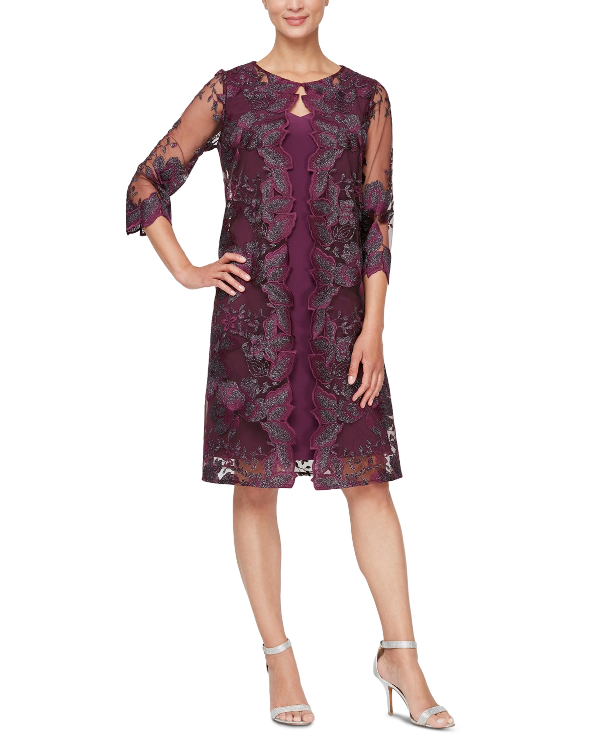 Alex Evenings Women's Embroidered Mock Jacket Cocktail Dress Purple Size 14