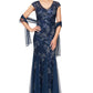 Alex Evenings Women's Sequin Embroidered Trumpet Gown Blue Size 8