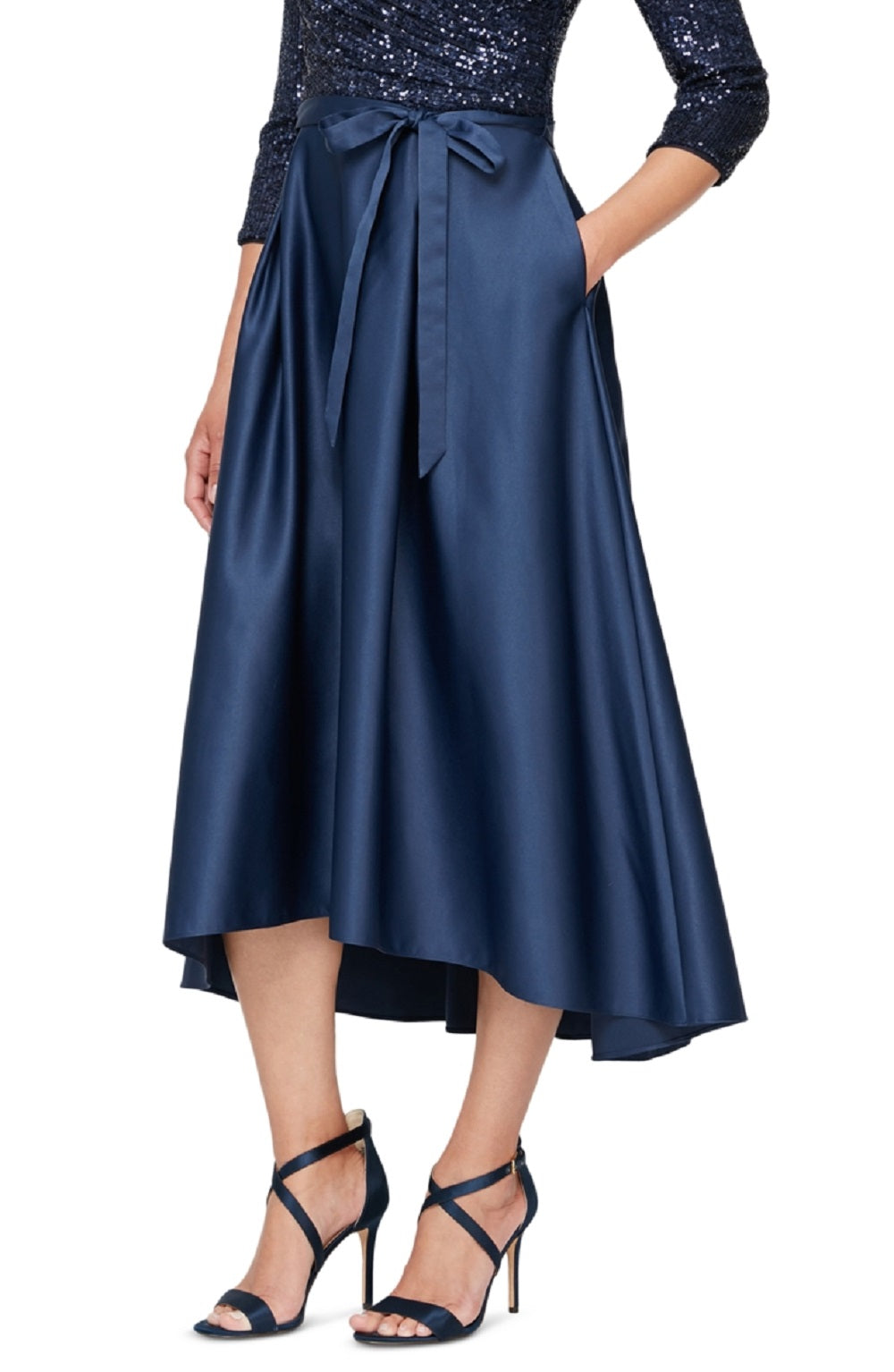Alex Evenings Women's Sequined Bodice Midi Dress Blue Size 10