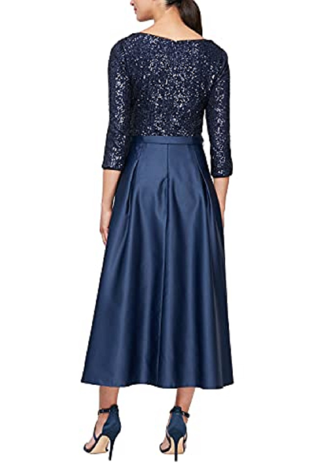 Alex Evenings Women's Sequined Bodice Midi Dress Blue Size 14