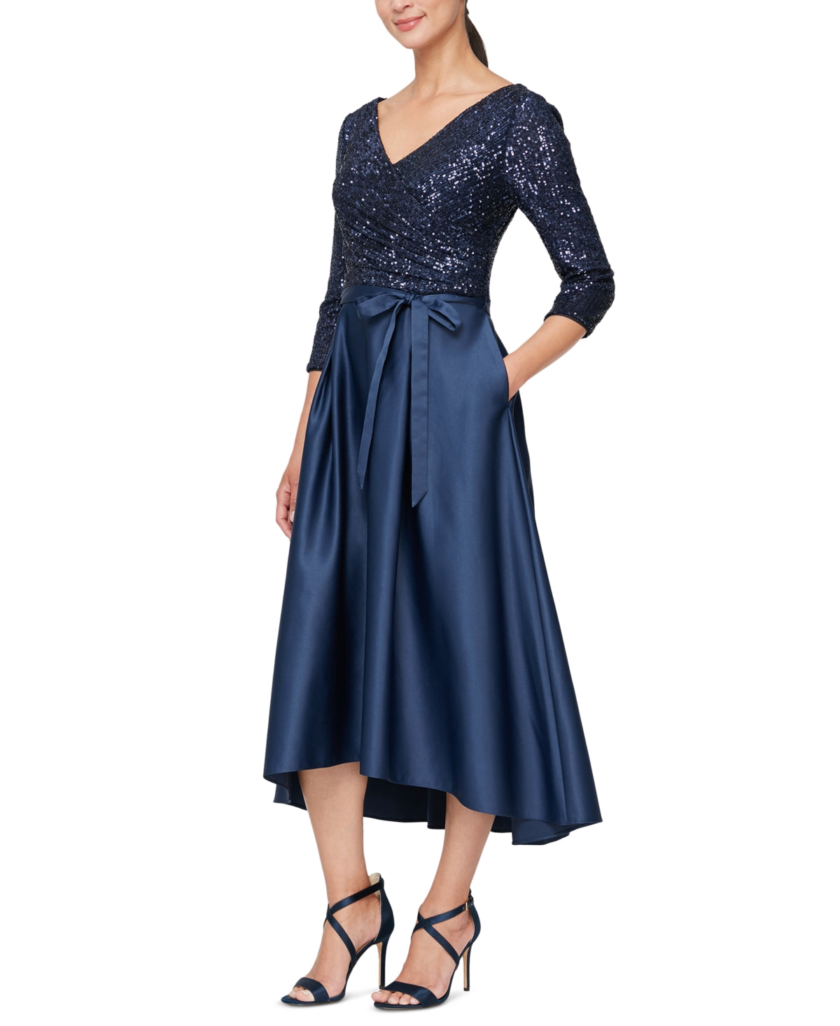 Alex Evenings Women's Sequined Bodice Midi Dress Blue Size 14