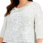Alex Evenings Women's Sequin Cowlneck Top Gray Size 2X