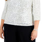Alex Evenings Women's Sequin Cowlneck Top Gray Size 2X