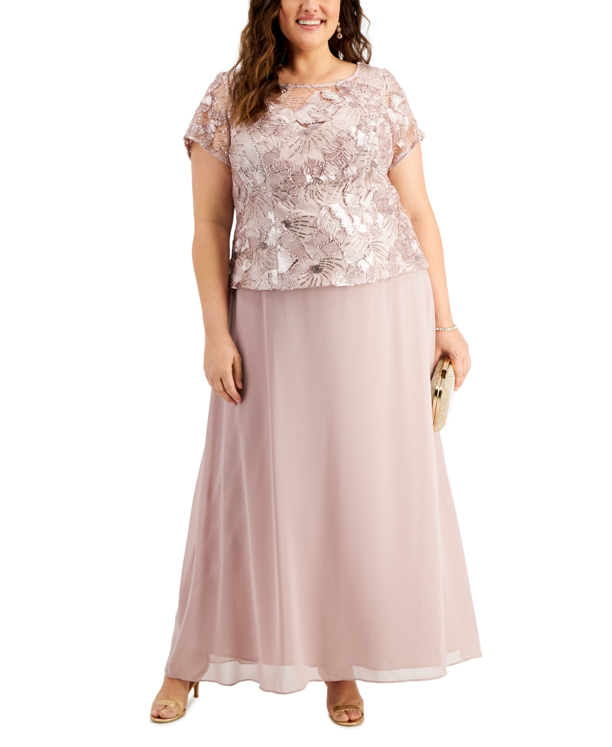 Alex Evenings Women's Mixed Media Gown Pink Size 20W