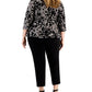 Alex Evenings Women's Embroidered Peplum Top Black Size 1X