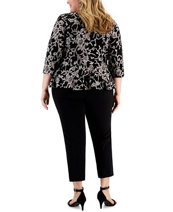 Alex Evenings Women's Embroidered Peplum Top Black Size 1X