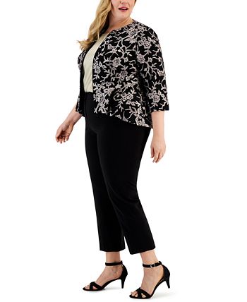 Alex Evenings Women's Embroidered Peplum Top Black Size 1X