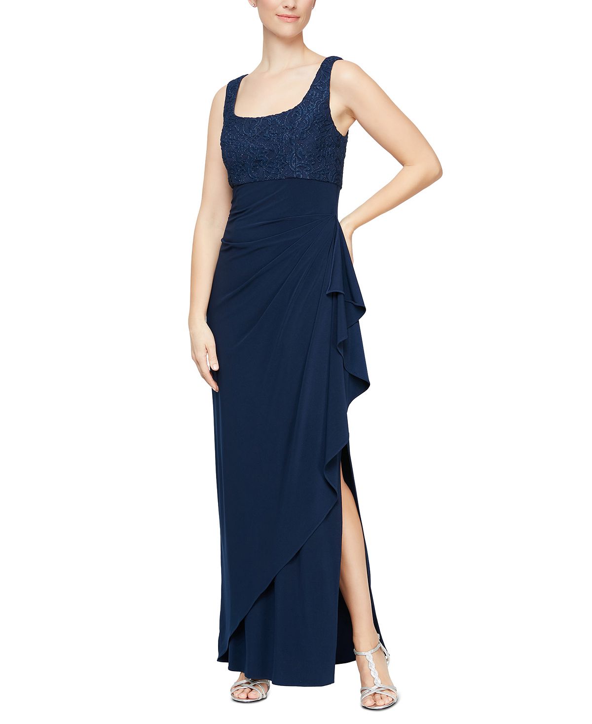 Alex Evenings Women's 2 Pc Lace Bolero & Gown Set Blue Size 12Petite