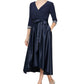 Alex Evenings Women's Surplice Neck Tea Length Dress Blue Size 6 Petite