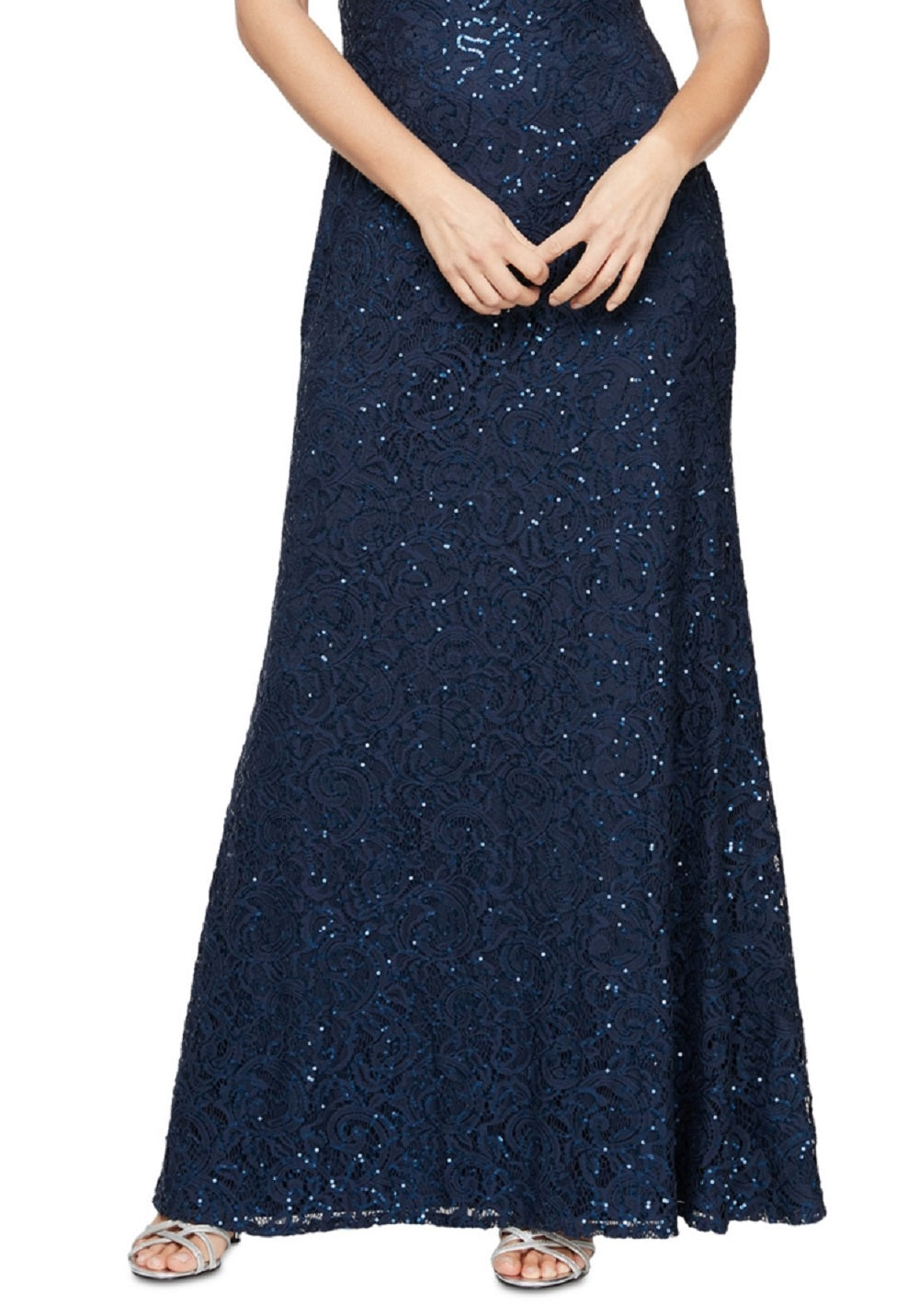 Alex & Eve Women's Sequin & Lace Drape Back Gown Blue Size 12