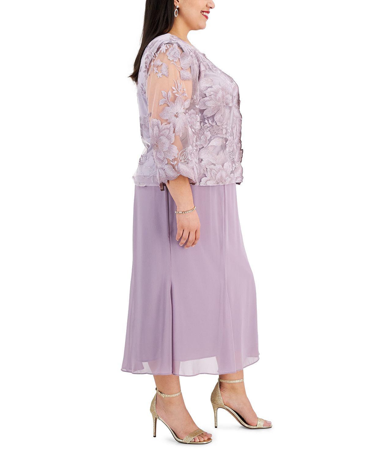 Alex Evenings Women's A Line Dress With Lace Mock Jacket Purple Size 16W
