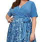 Alex Evenings Women's Tea Length Jersey & Rosette Lace Dress Blue Size 16W