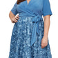 Alex Evenings Women's Tea Length Jersey & Rosette Lace Dress Blue Size 22W