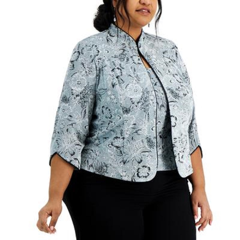 Alex Evenings Women's Mandarin Collar Jacket & Top Set Green Size 2X