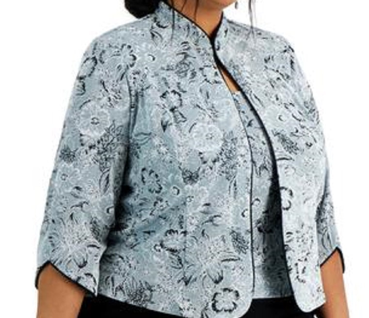 Alex Evenings Women's Mandarin Collar Jacket & Top Set Green Size 2X