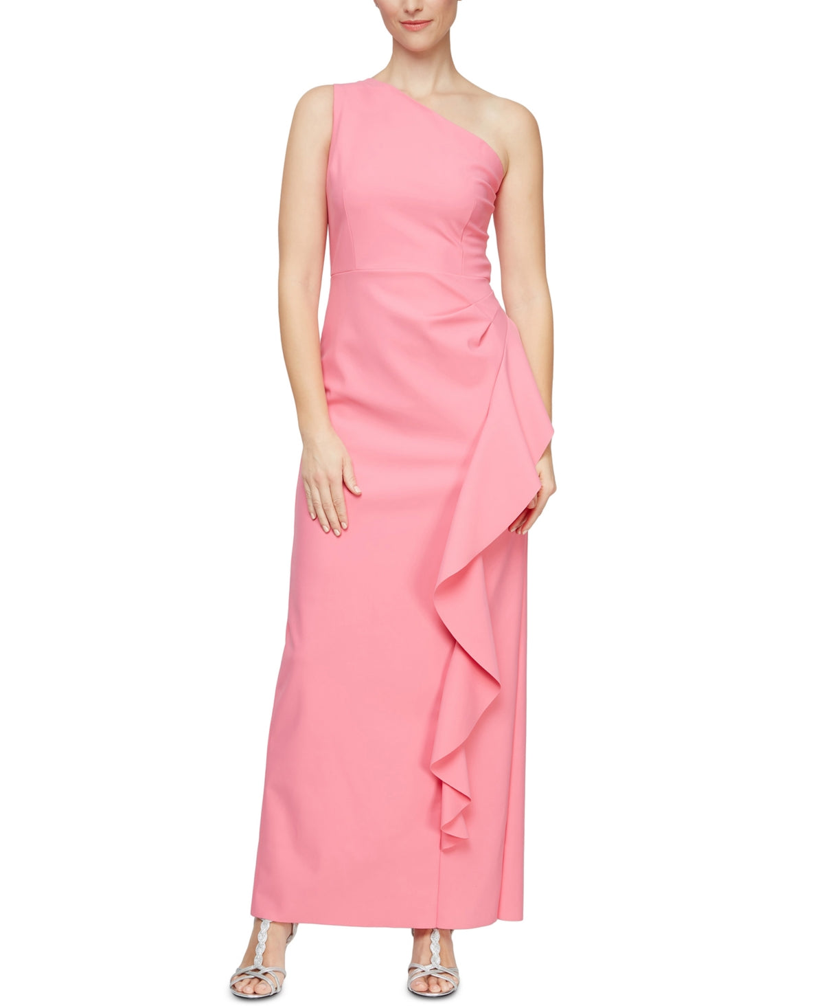 Alex & Eve Women's One Shoulder Ruffle Gown Pink Size 8