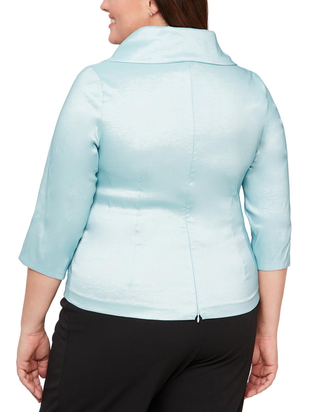 Alex Evenings Women's Shimmer V Neck Blouse Blue Size 1X