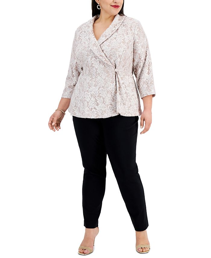 Alex Evenings Women's Glitter Lace Wrap Blouse White Size 1X